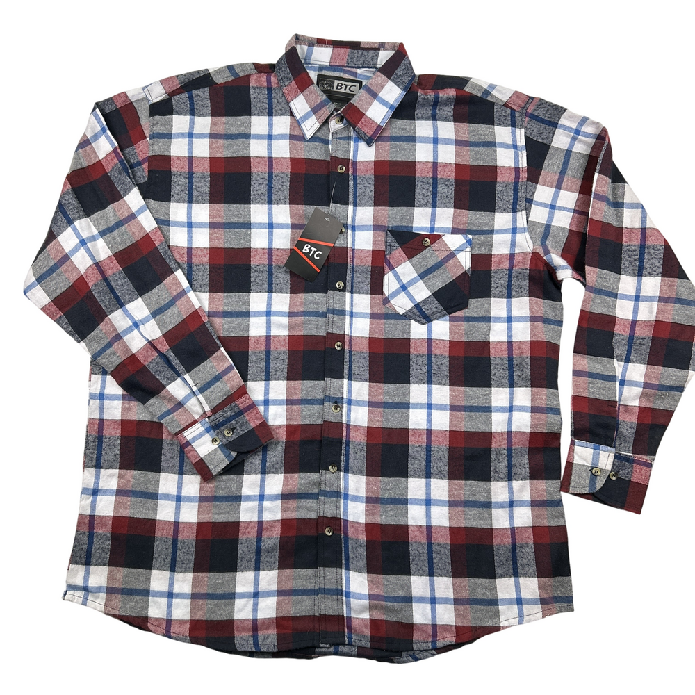 BTC Flannel Shirt Mens 2XLT Plaid Long Sleeve Button-Up Casual Outdoor